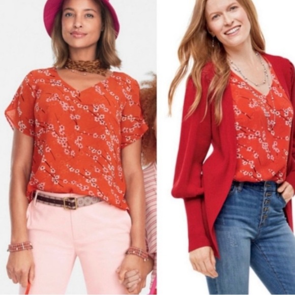 Cabi Cherry Blossom Split Sleeve Chiffon Top Style# 5712 Women’s Size Small - Picture 1 of 12
